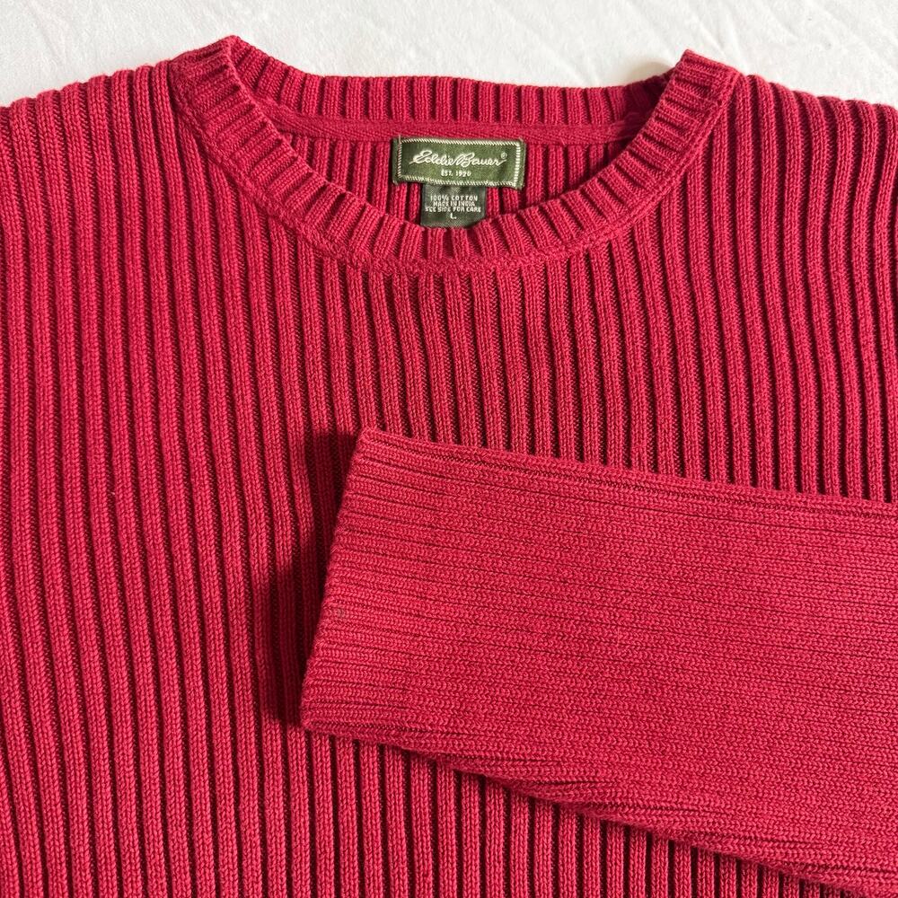 Eddie Bauer Red Ribbed Cotton Crewneck Sweater Men’s Large